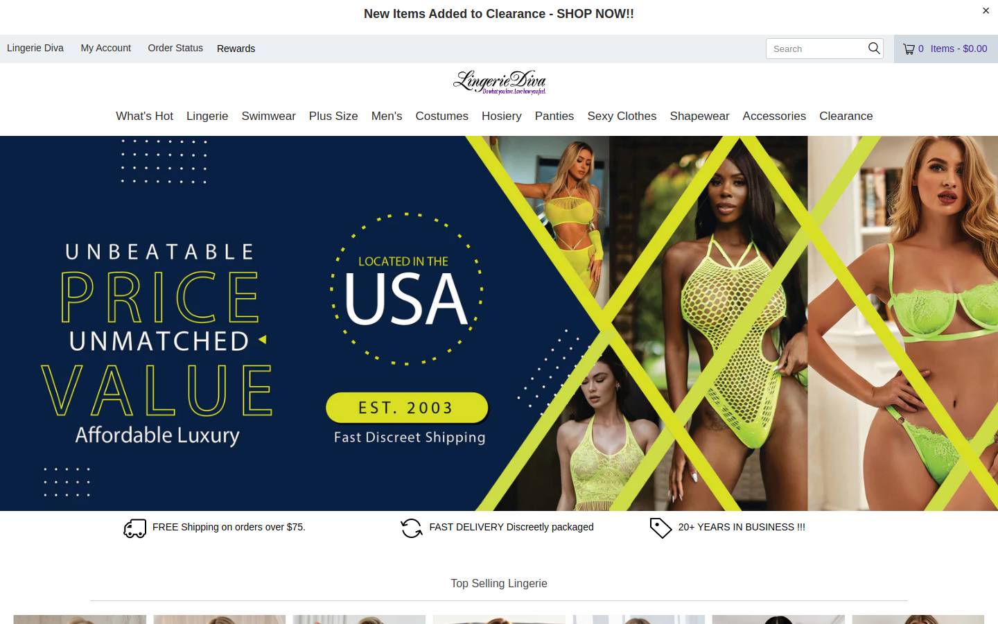 lingeriediva.com homepage screenshot