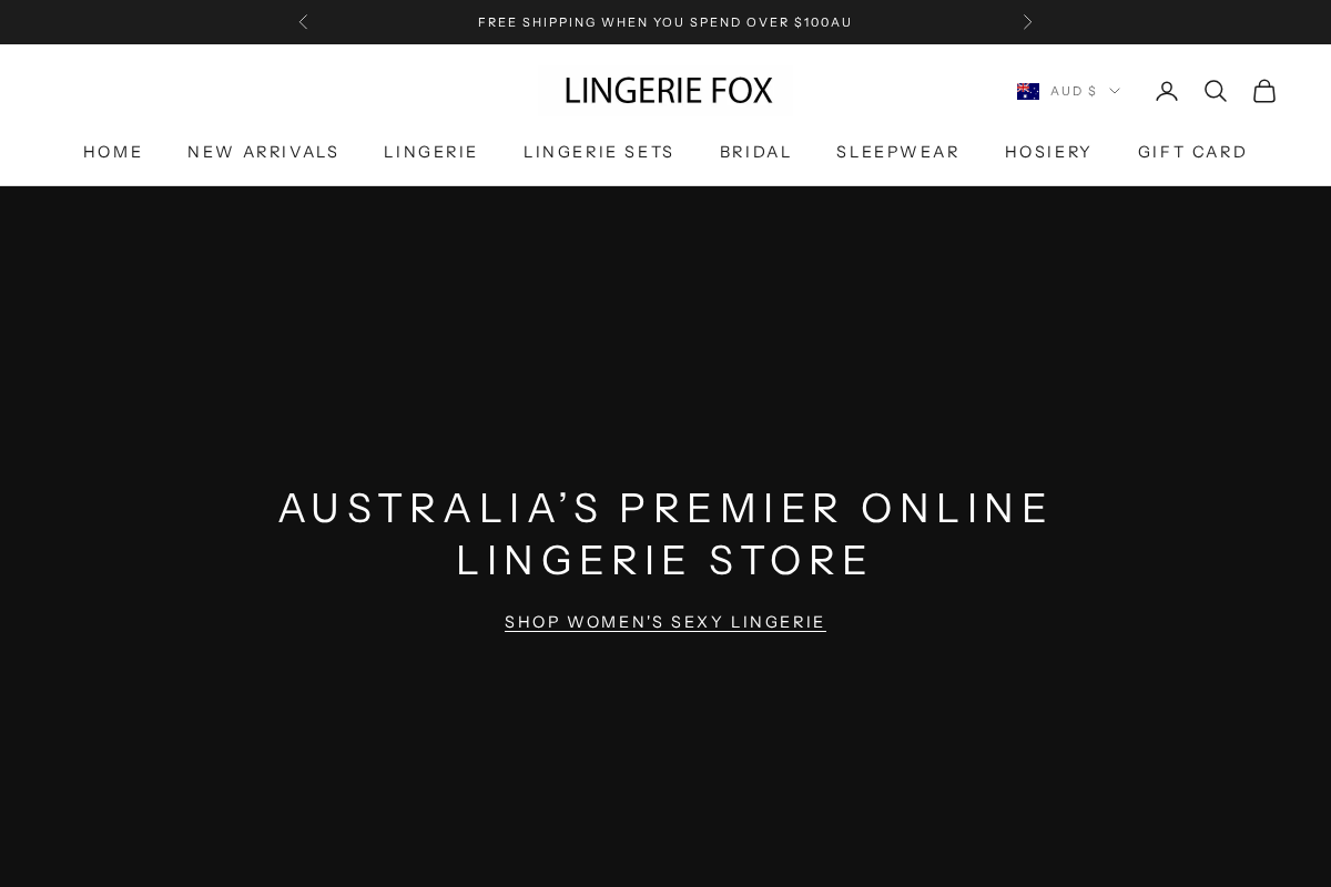 Lingerie Fox AU homepage screenshot