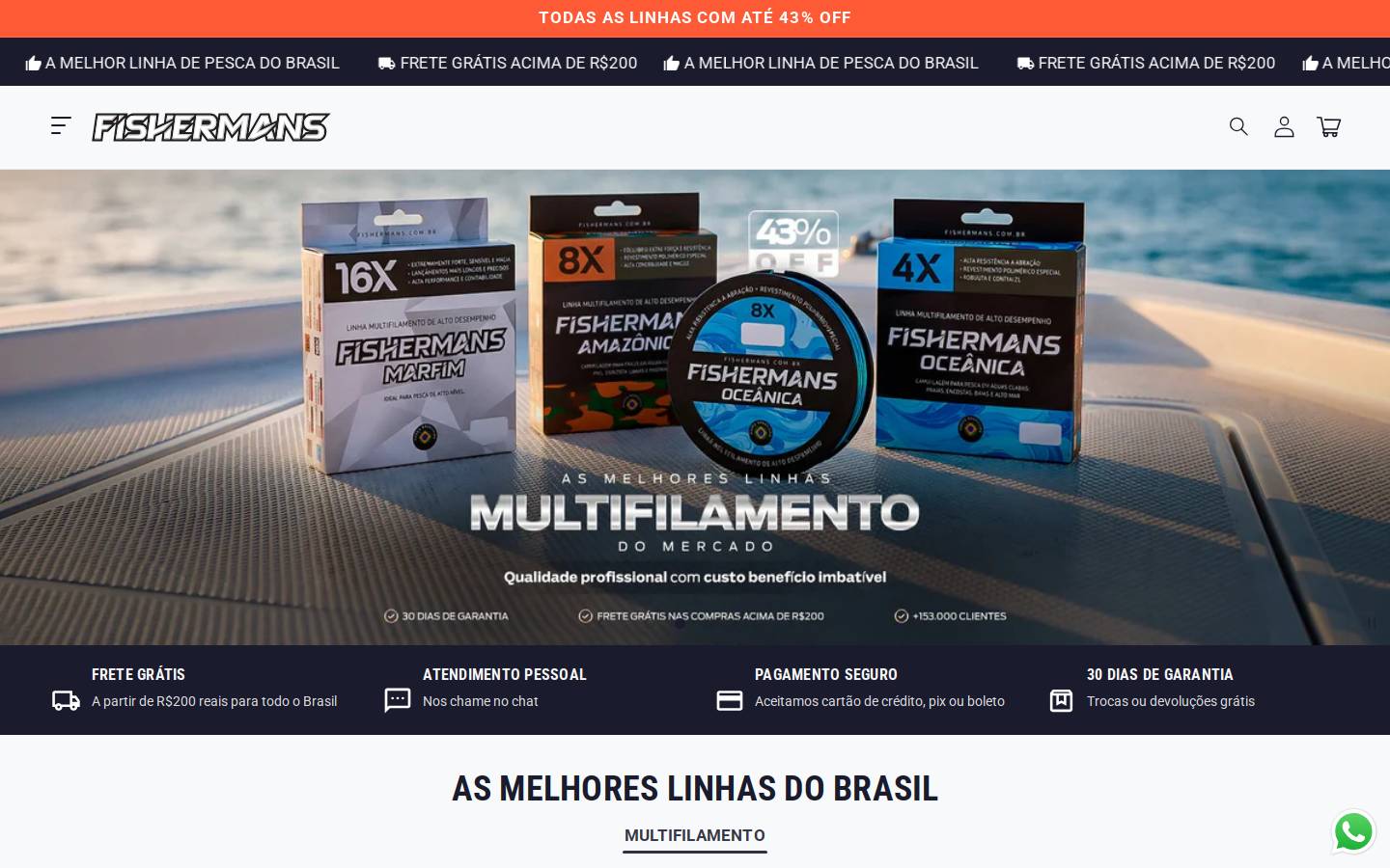 linhasfishermans.com homepage screenshot