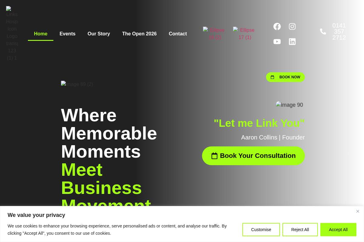 Linkshospitality homepage screenshot