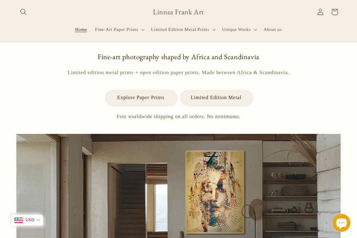 linneafrankart.com homepage screenshot