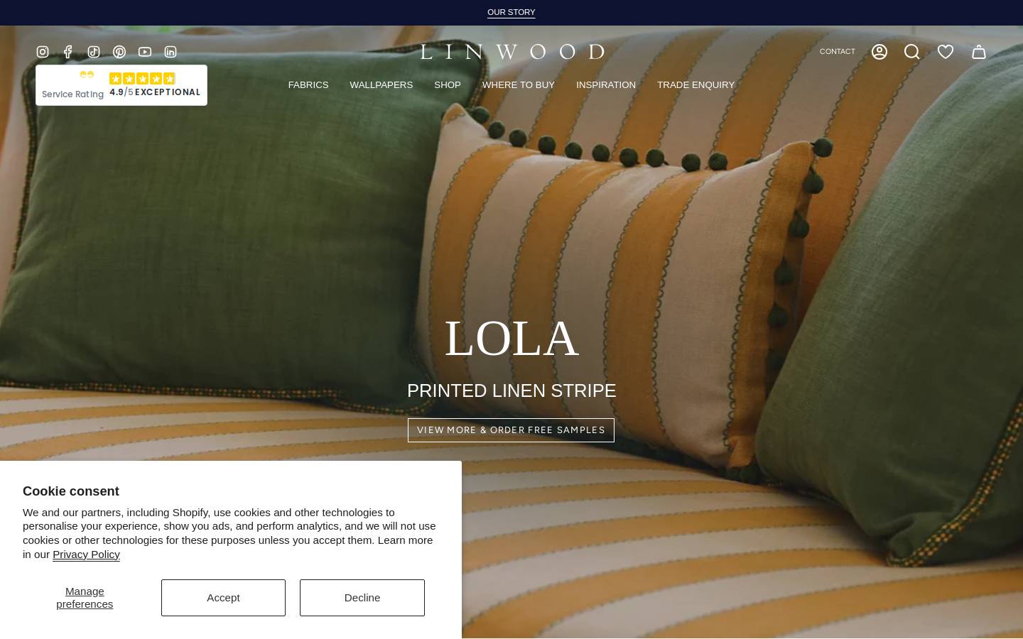 The Linwood Fabric Company homepage screenshot