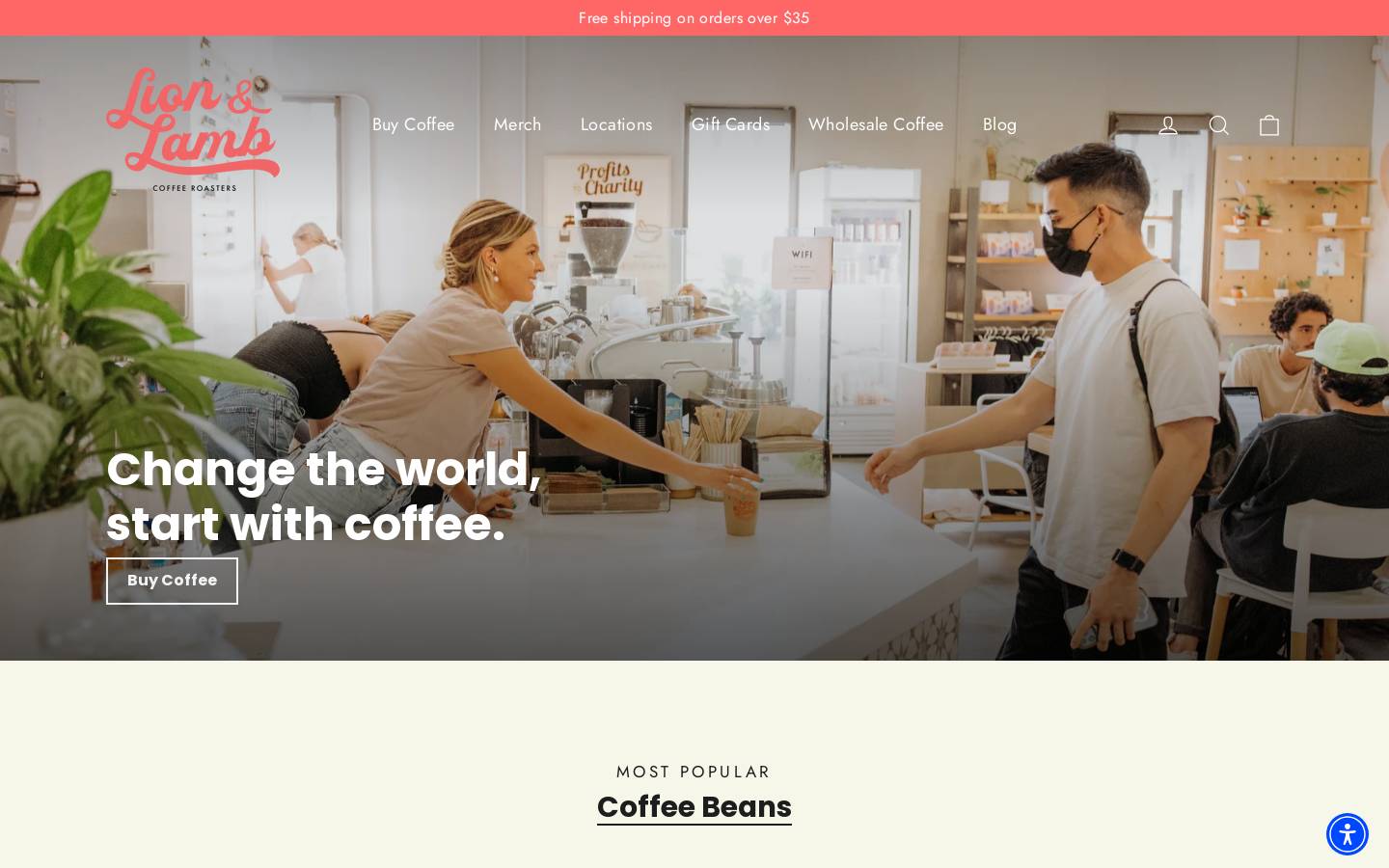 lionandlambcoffee.com homepage screenshot