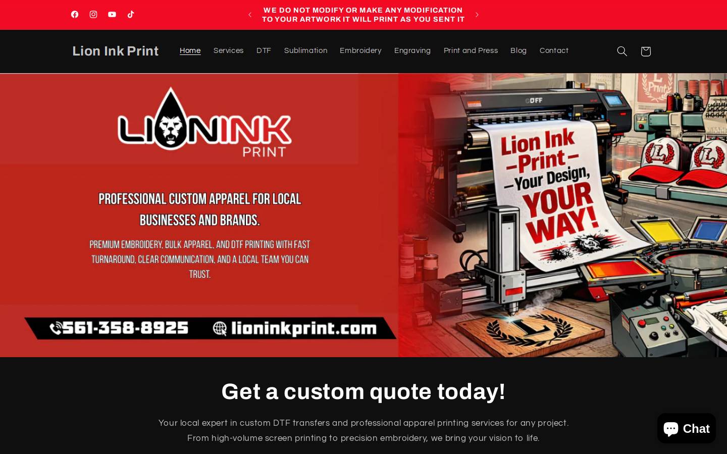 lioninkprint.com homepage screenshot
