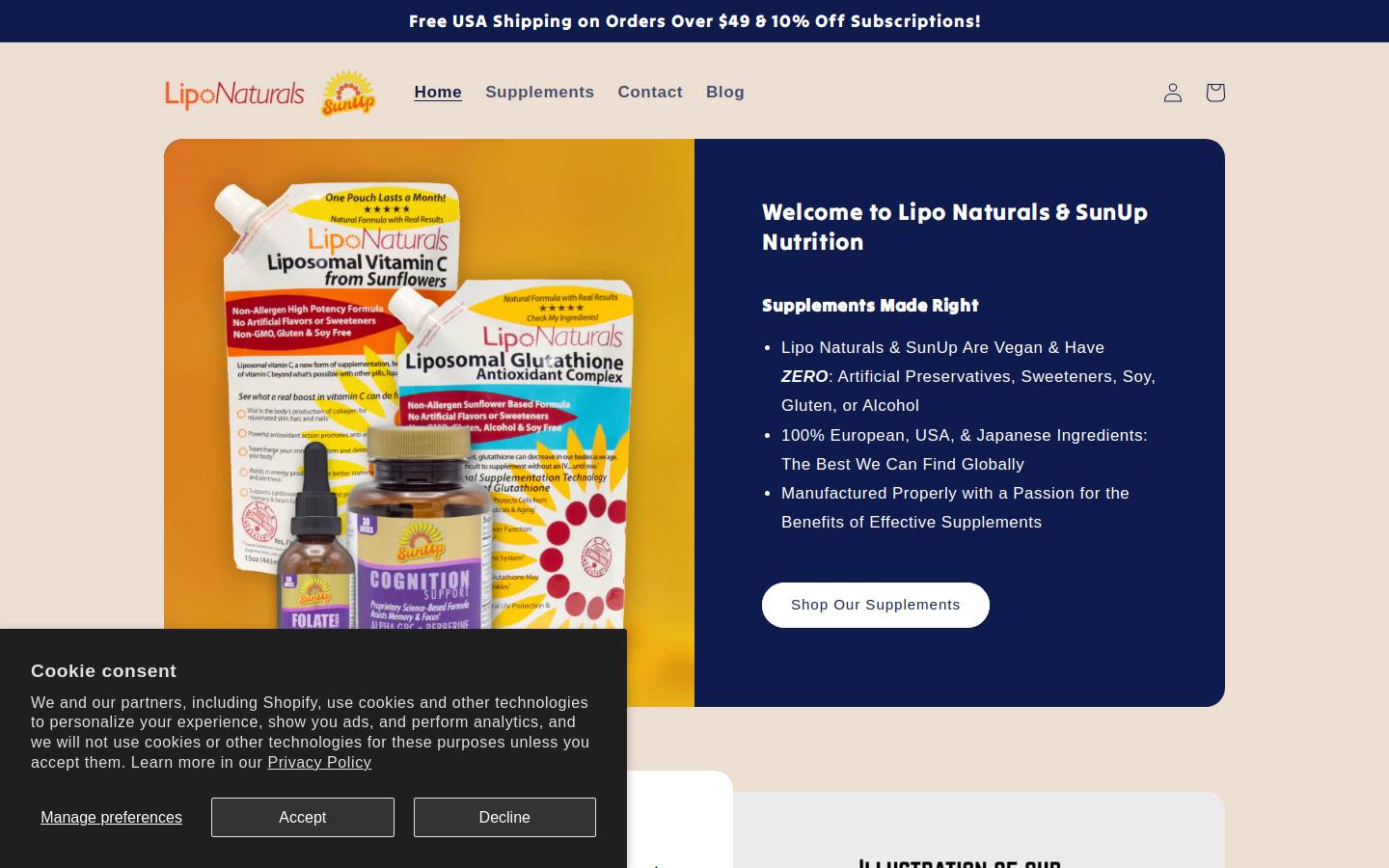 Lipo Naturals homepage screenshot
