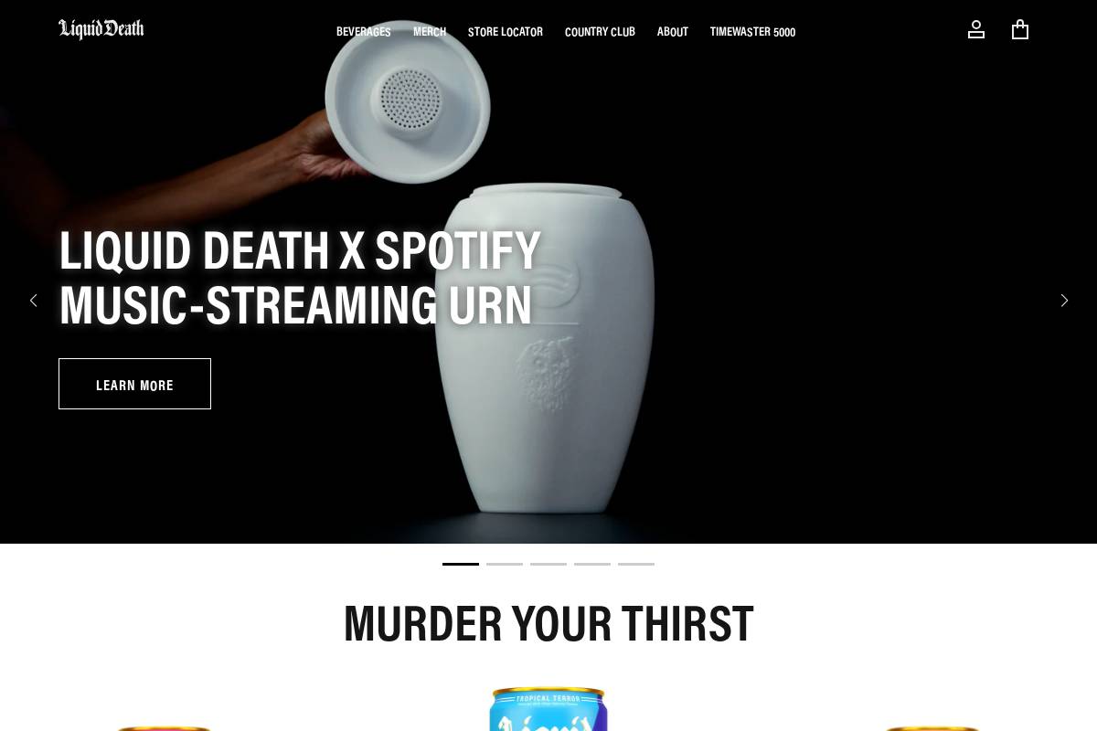 Liquid Death Mountain Water homepage screenshot