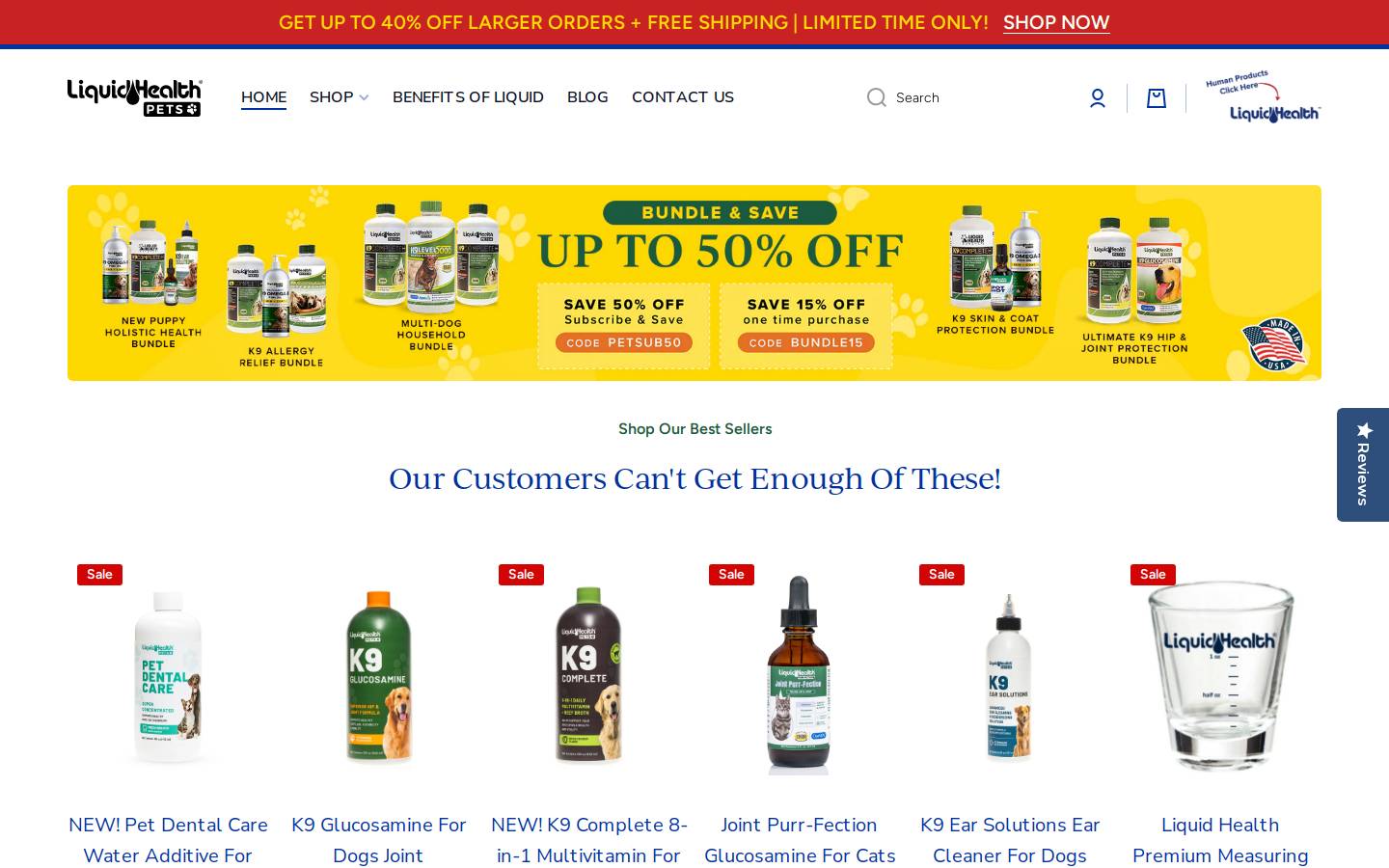 liquidhealthpets.com homepage screenshot