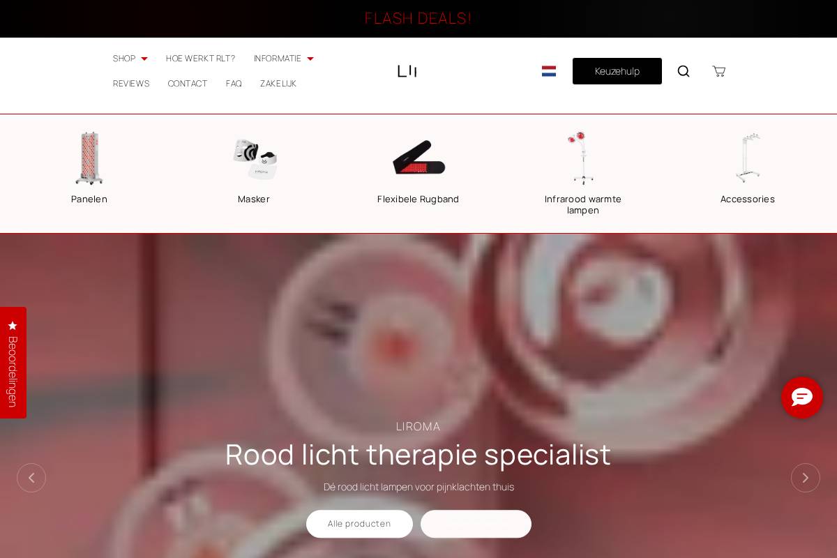 Liroma Roodlichttherapie homepage screenshot