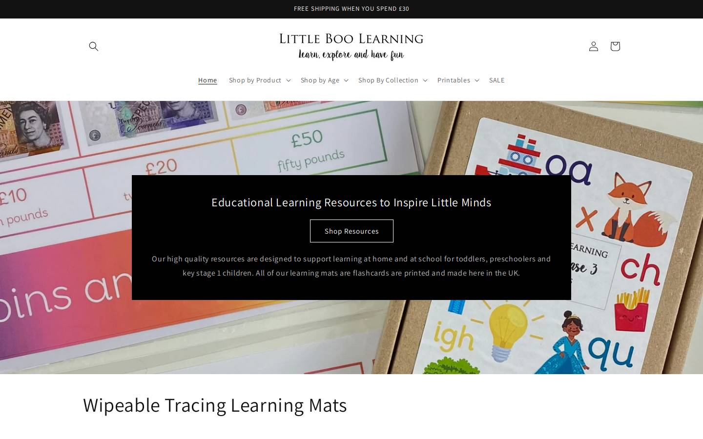 Little Boo Learning homepage screenshot