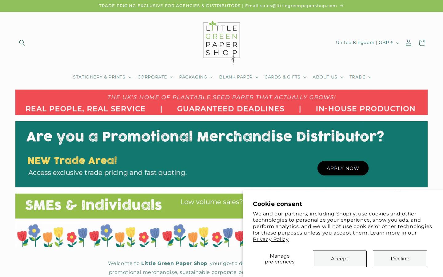 littlegreenpapershop.com homepage screenshot