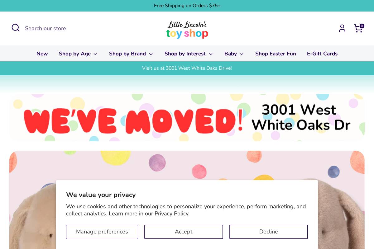 littlelincolnstoys.com homepage screenshot