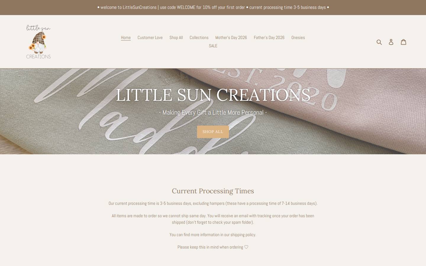 littlesuncreations.com.au homepage screenshot
