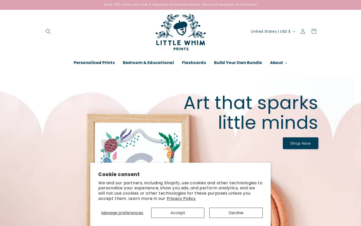 littlewhimprints.com homepage screenshot