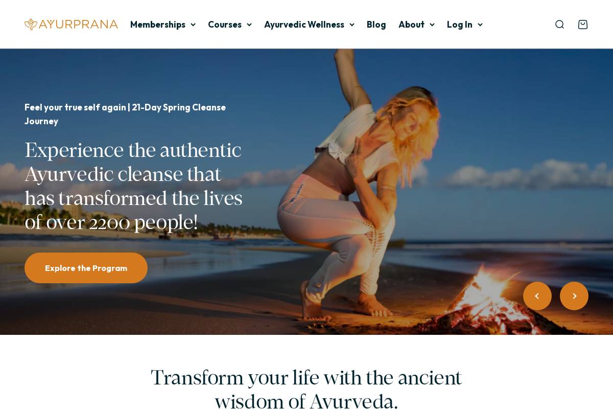 liveayurprana.com homepage screenshot