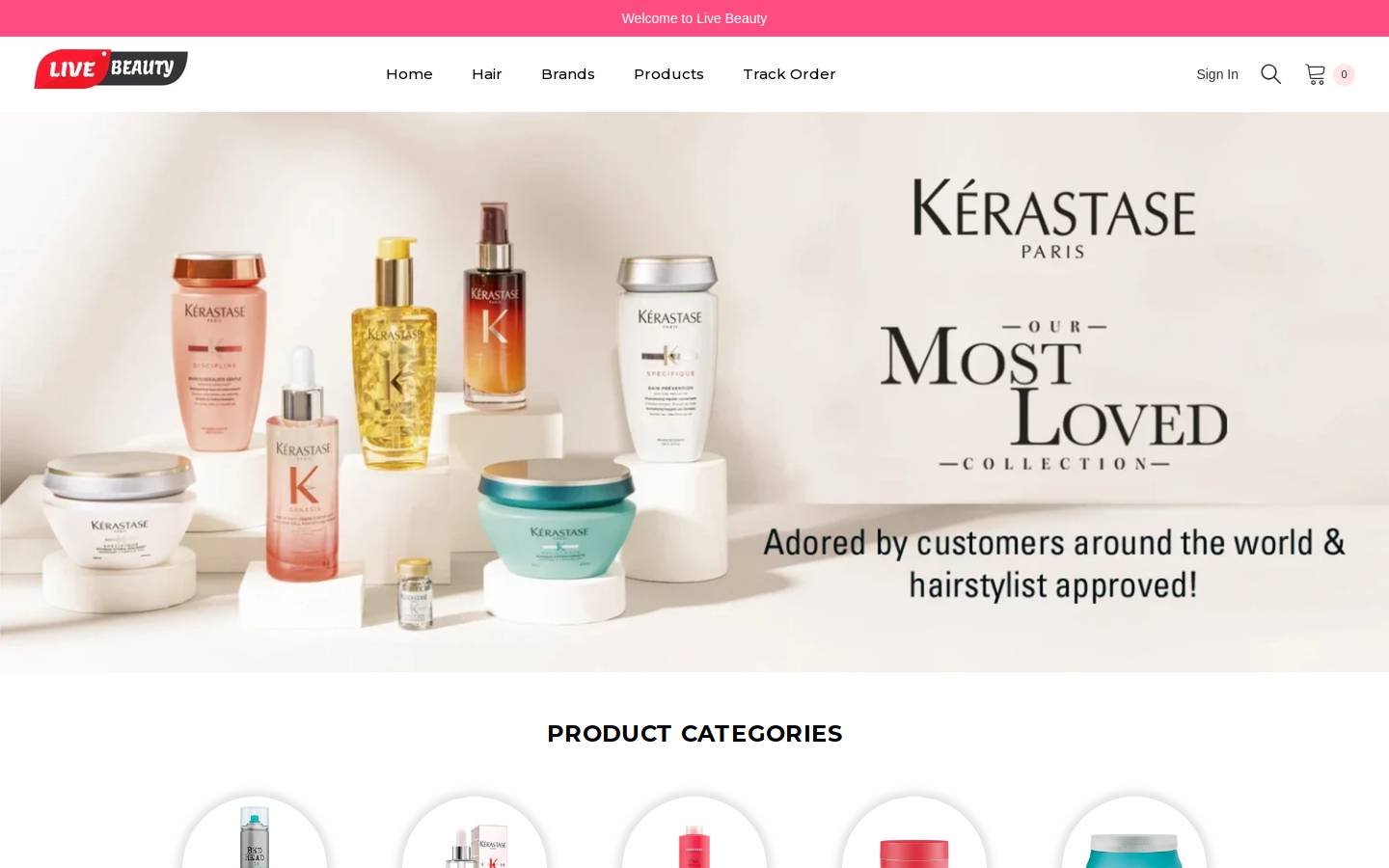 Live Beauty homepage screenshot