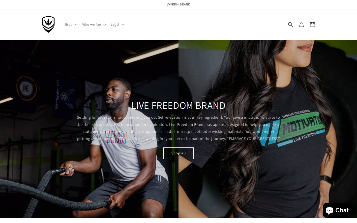 livefreedombrand.com homepage screenshot