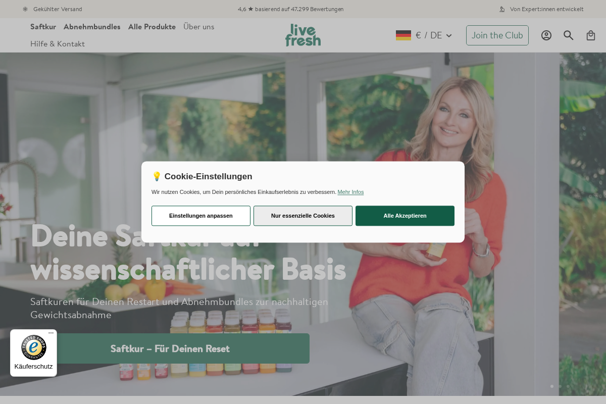 LiveFresh homepage screenshot