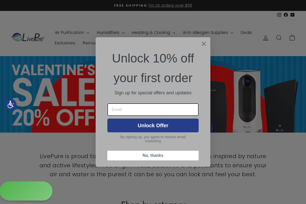 livepureshop.com homepage screenshot