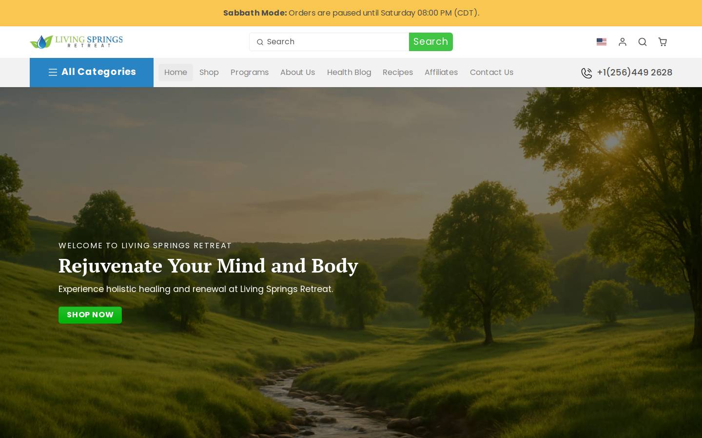 livingspringsretreat.com homepage screenshot