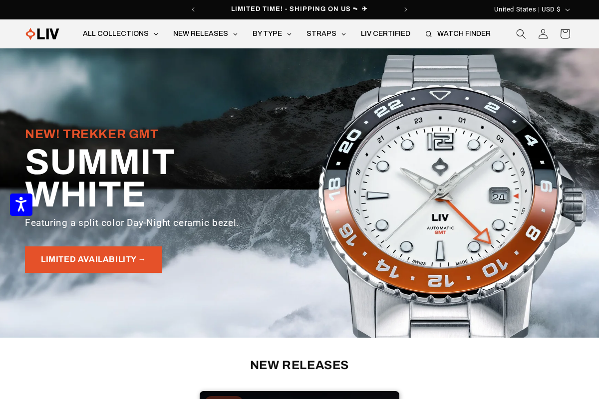 LIV Watches homepage screenshot