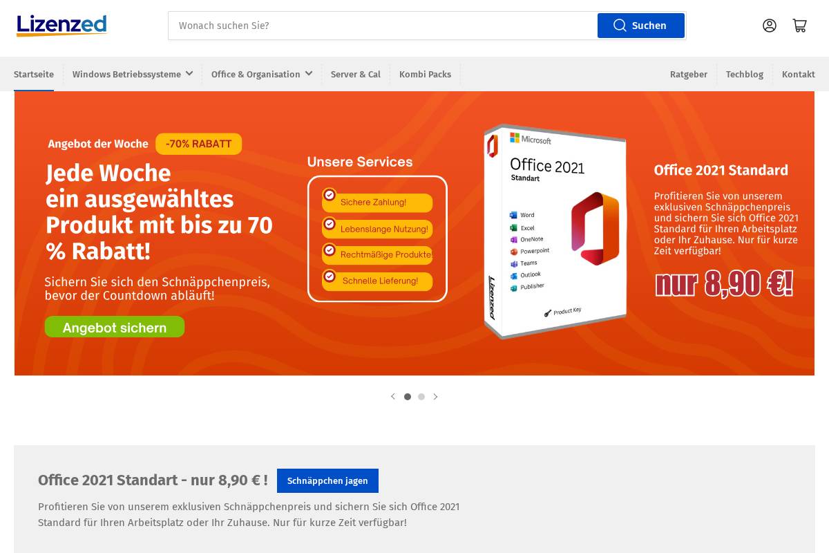 Lizenzed homepage screenshot