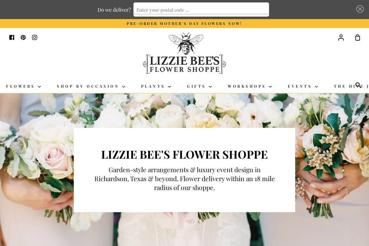 lizziebeesflowershoppe.com homepage screenshot