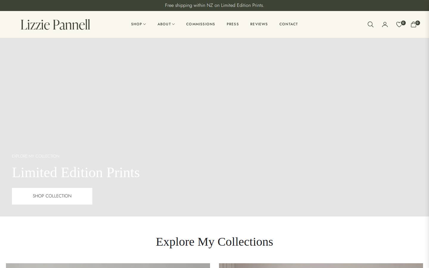 lizziepannellartist.com homepage screenshot