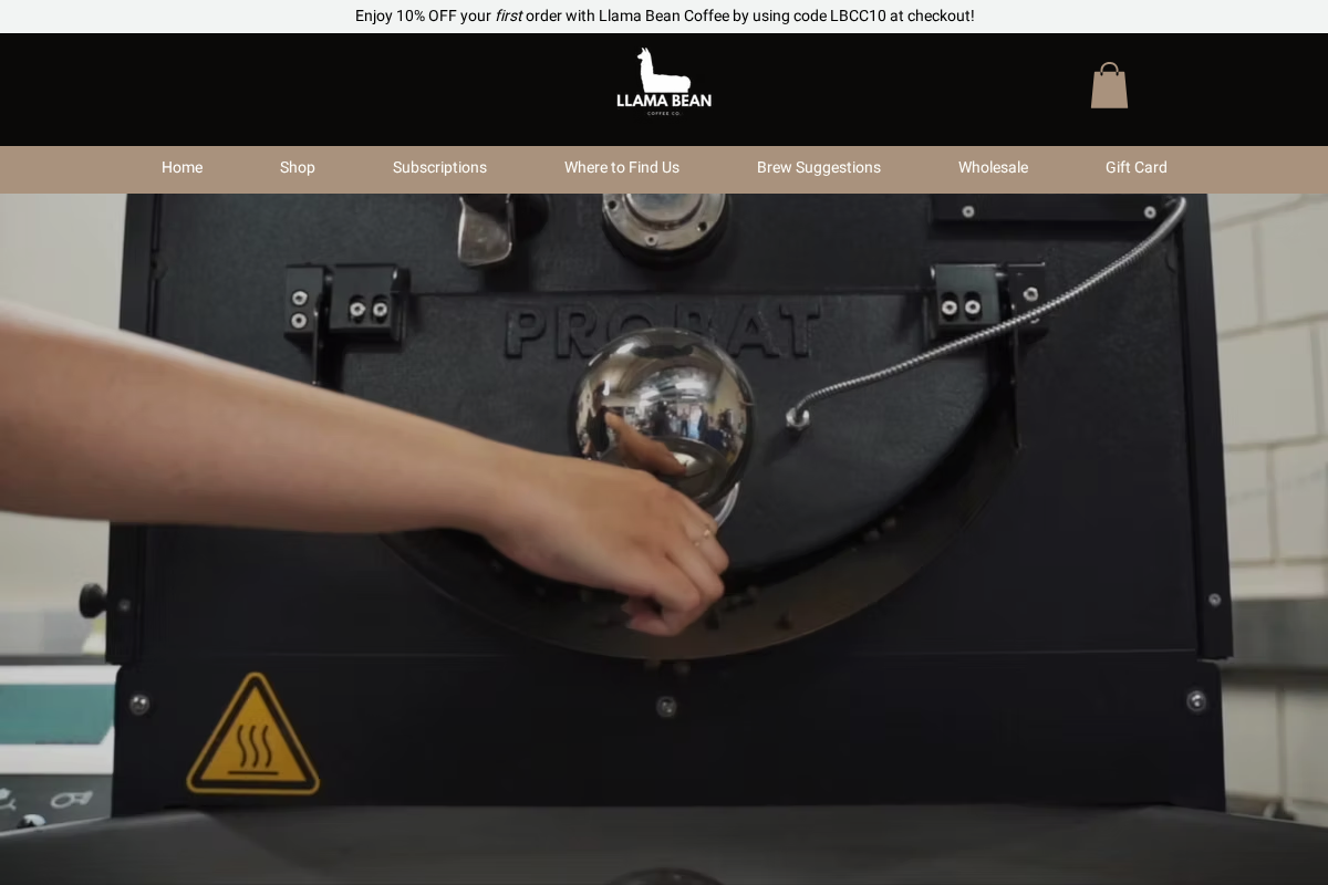 llamabeancoffee.com homepage screenshot