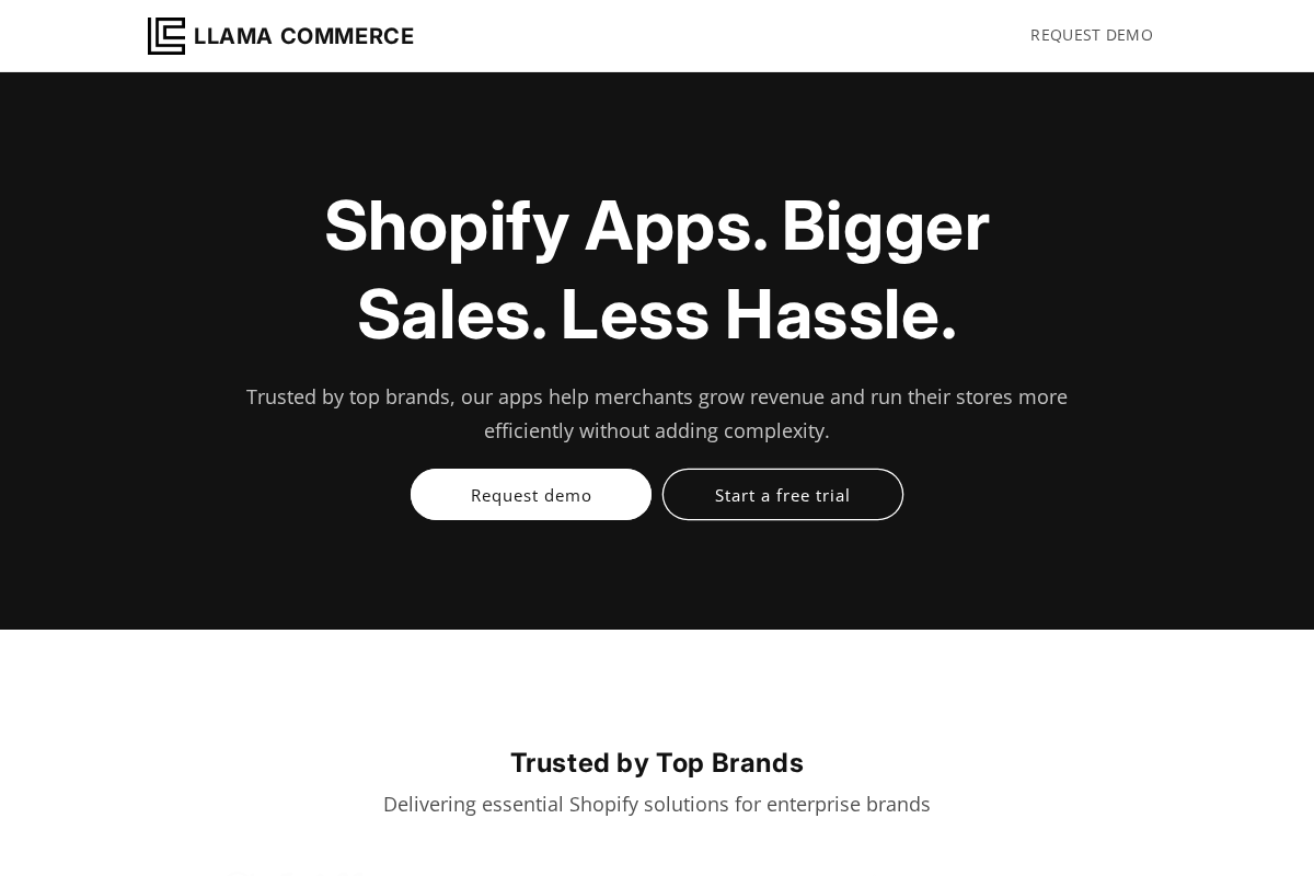 llamacommerce.io homepage screenshot