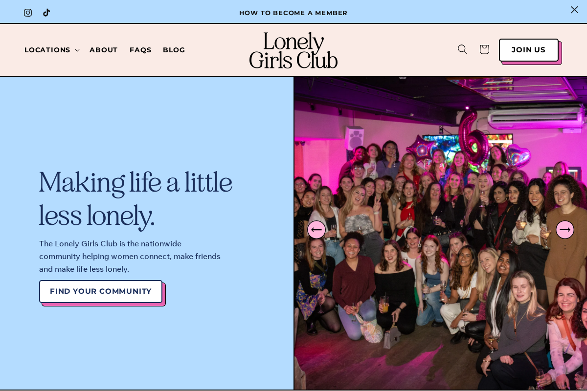Lonely Girls Club homepage screenshot