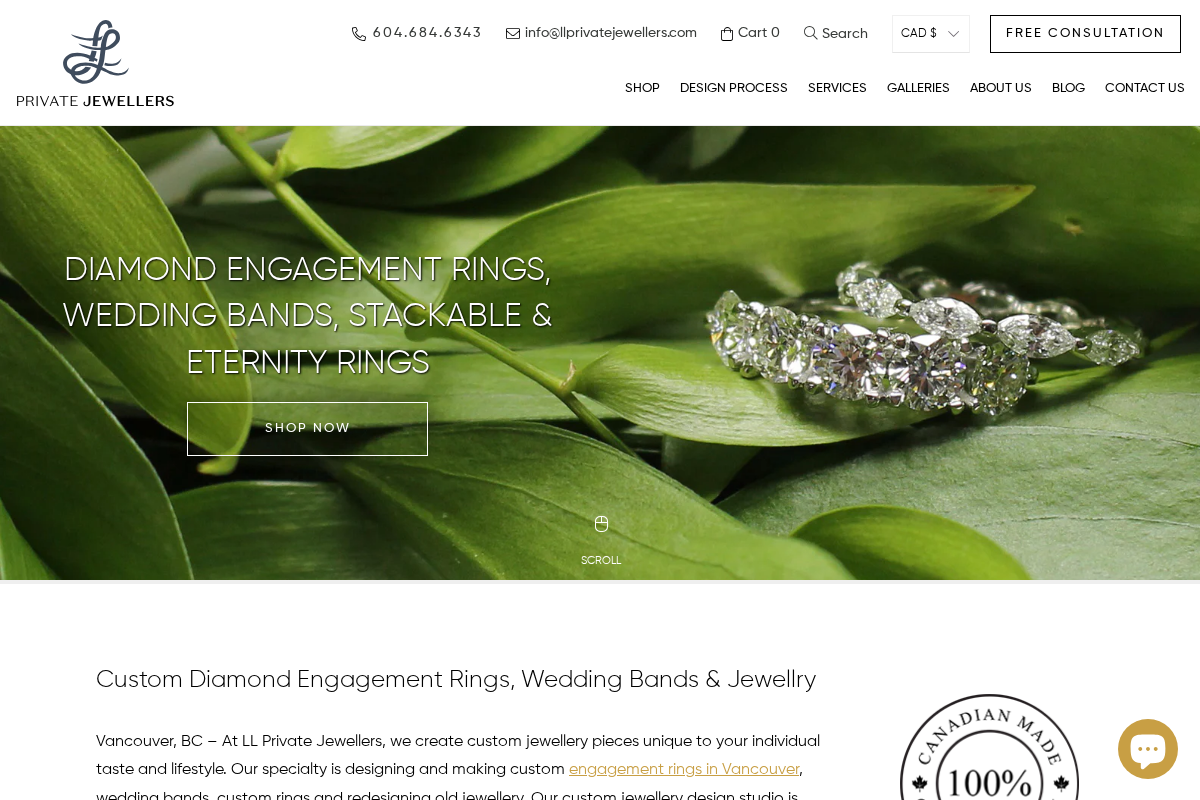 LL Private Jewellers homepage screenshot