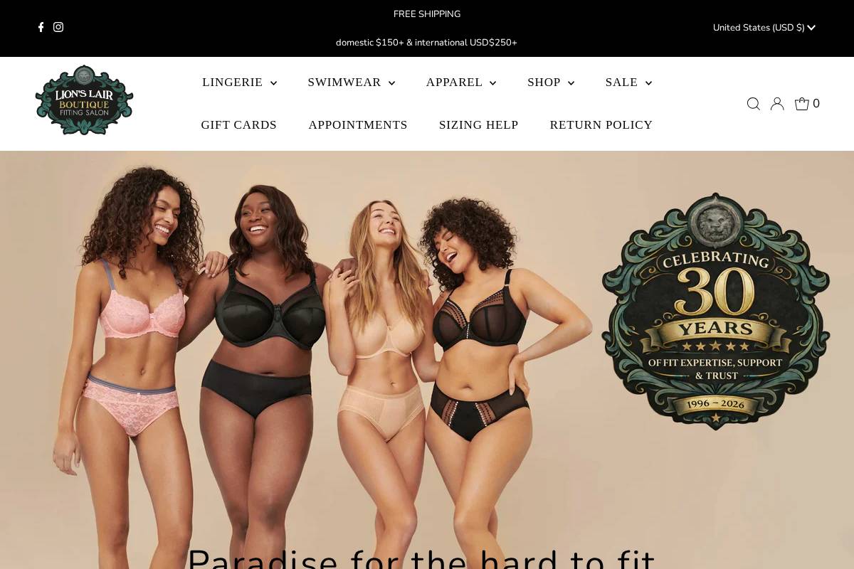 Lion's Lair Boutique homepage screenshot