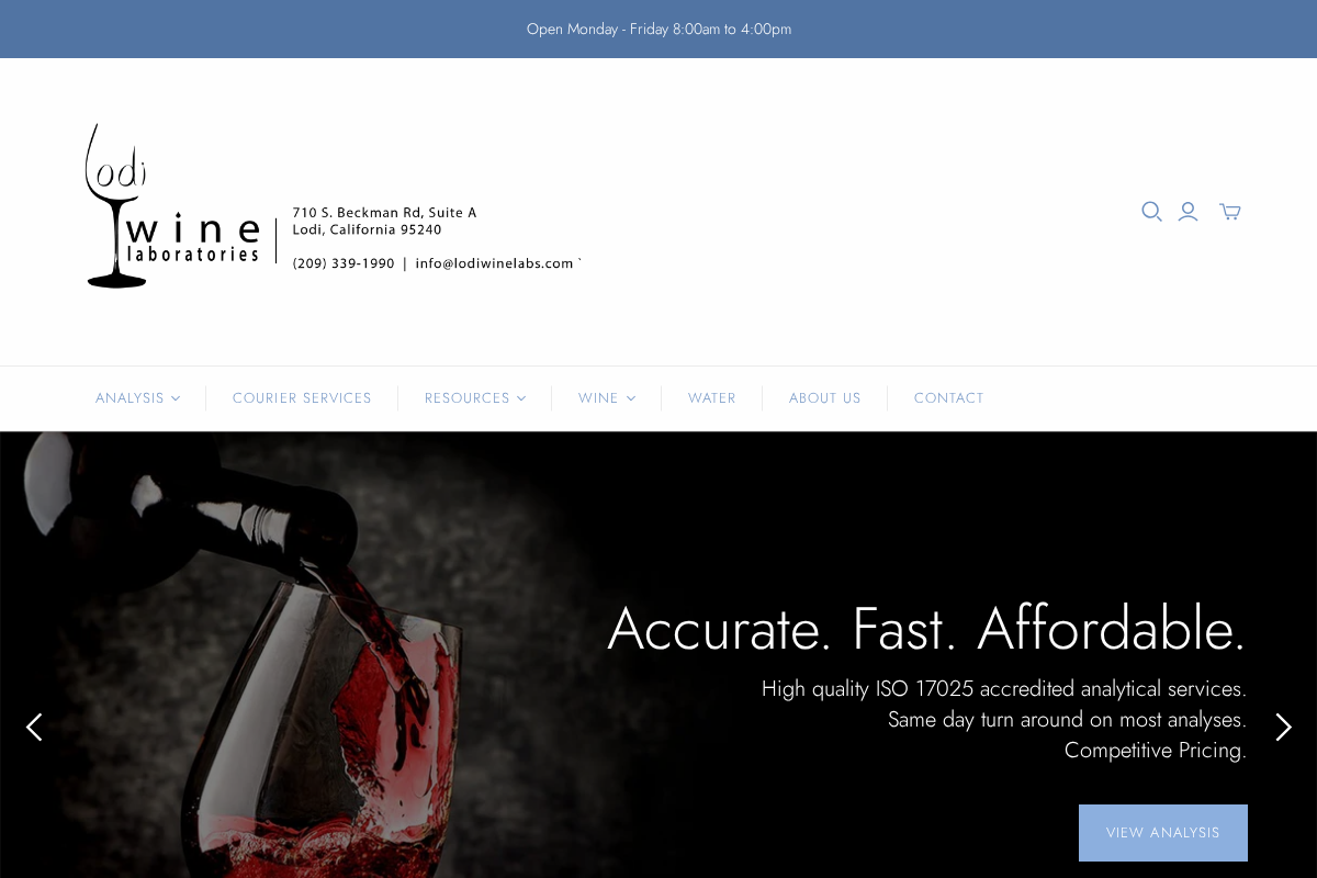 Lodi Wine Labs homepage screenshot
