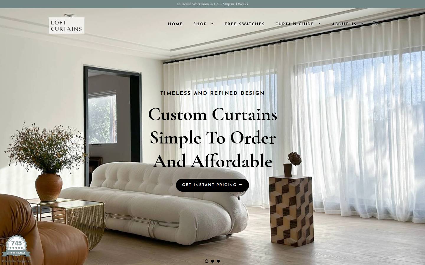loftcurtain.com homepage screenshot