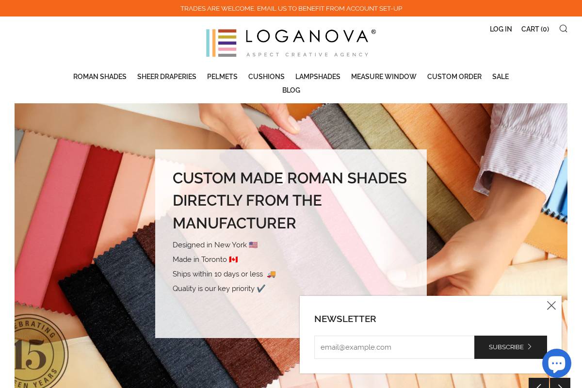 loganovashades.com homepage screenshot