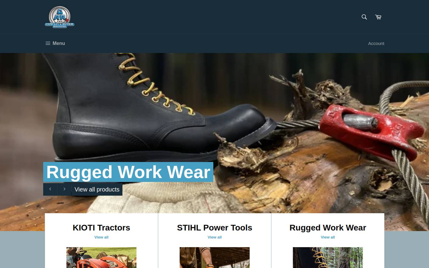 Cowlitz River Rigging homepage screenshot