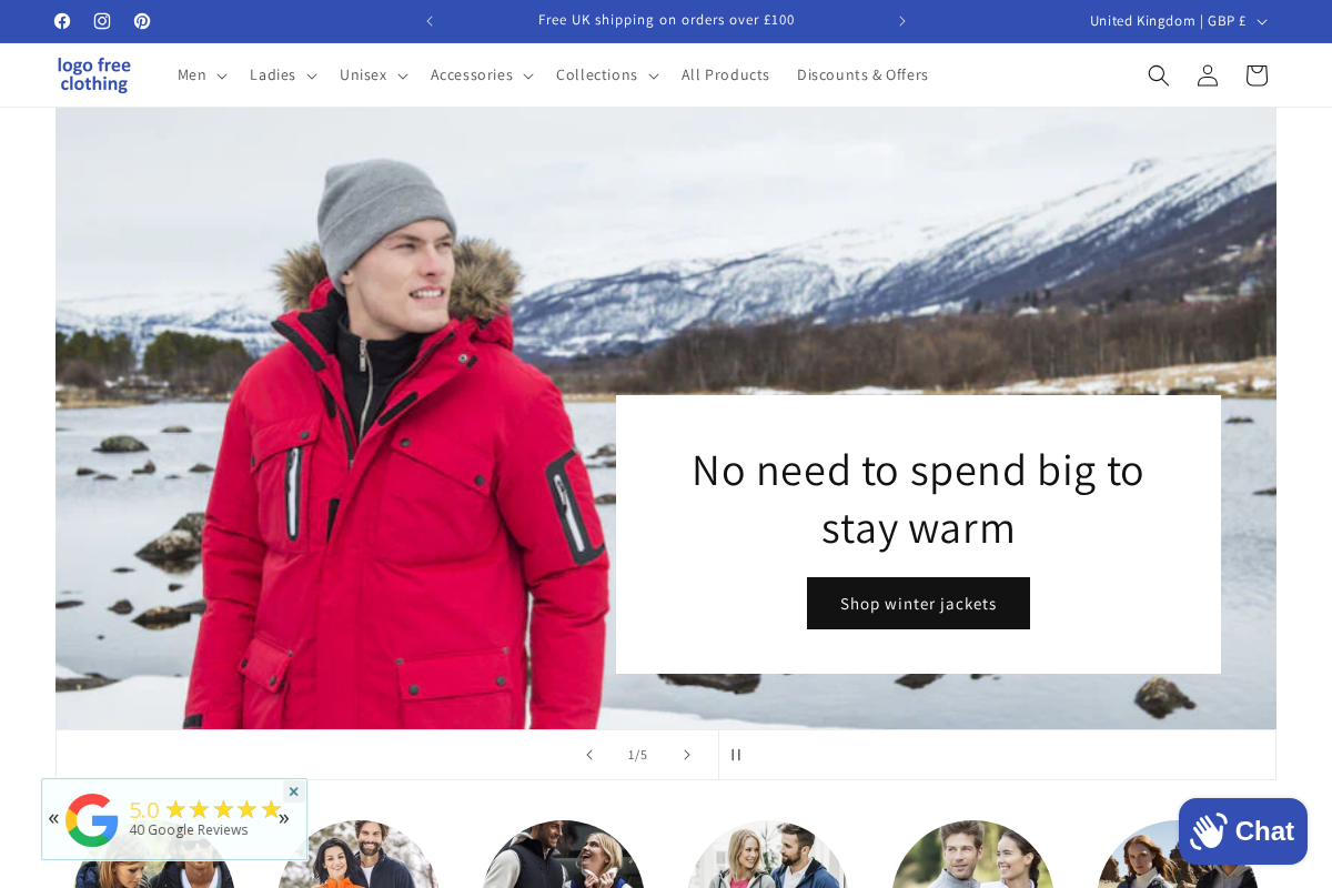 Logo Free Clothing homepage screenshot