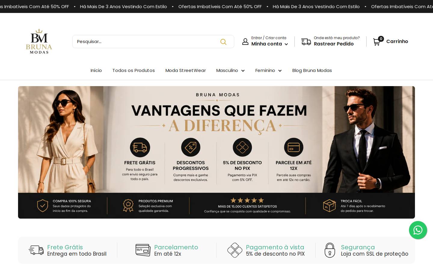 lojabrunamodas.com homepage screenshot