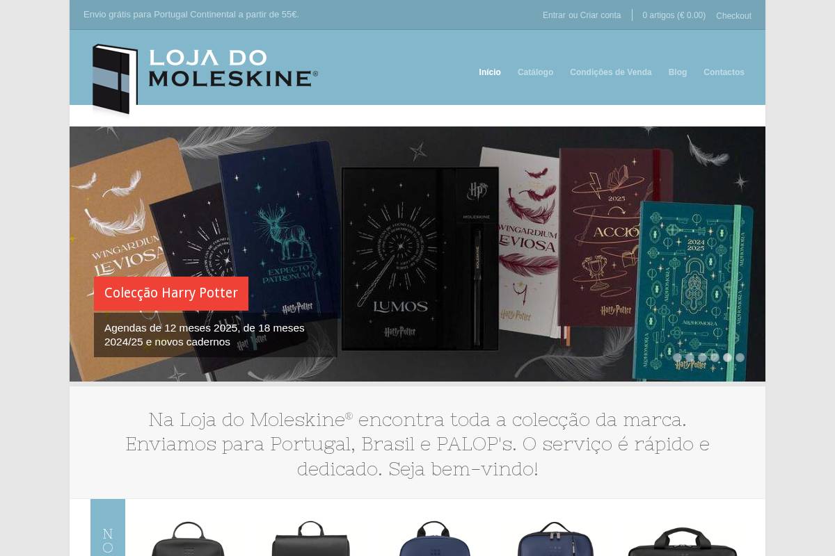 lojadomoleskine.com homepage screenshot