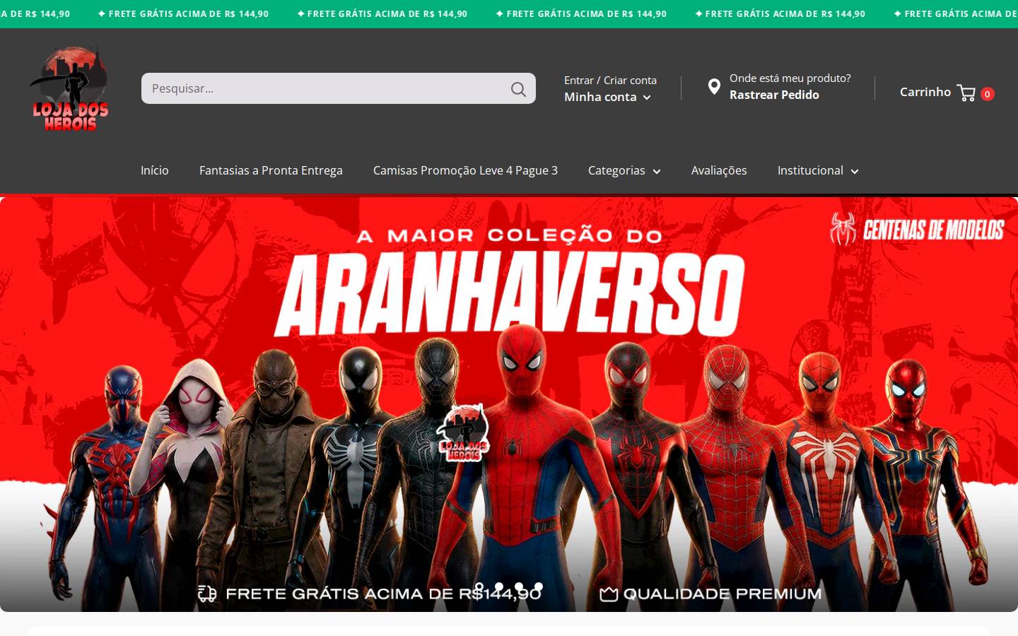 lojadosherois.com.br homepage screenshot