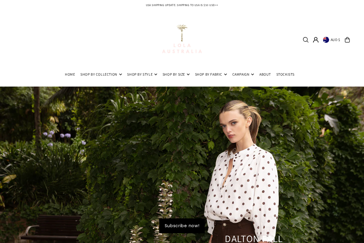 Lola Australia homepage screenshot