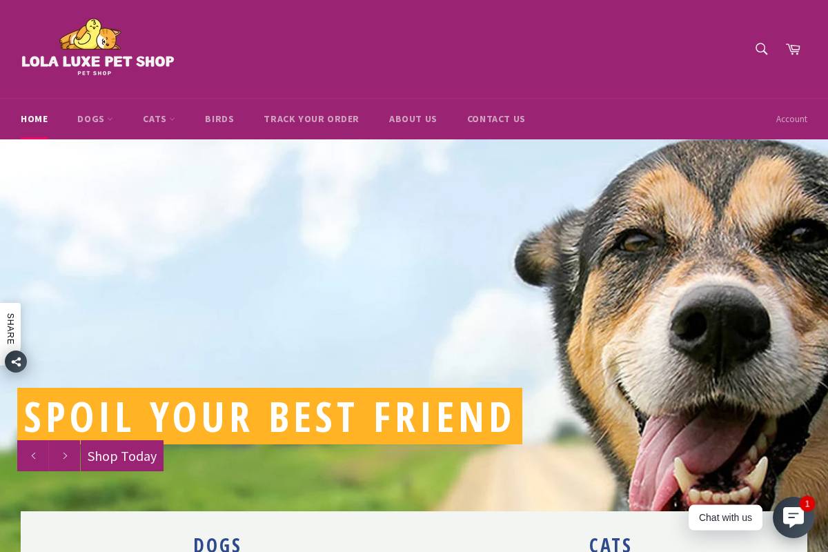 lolaluxepetshop.com homepage screenshot