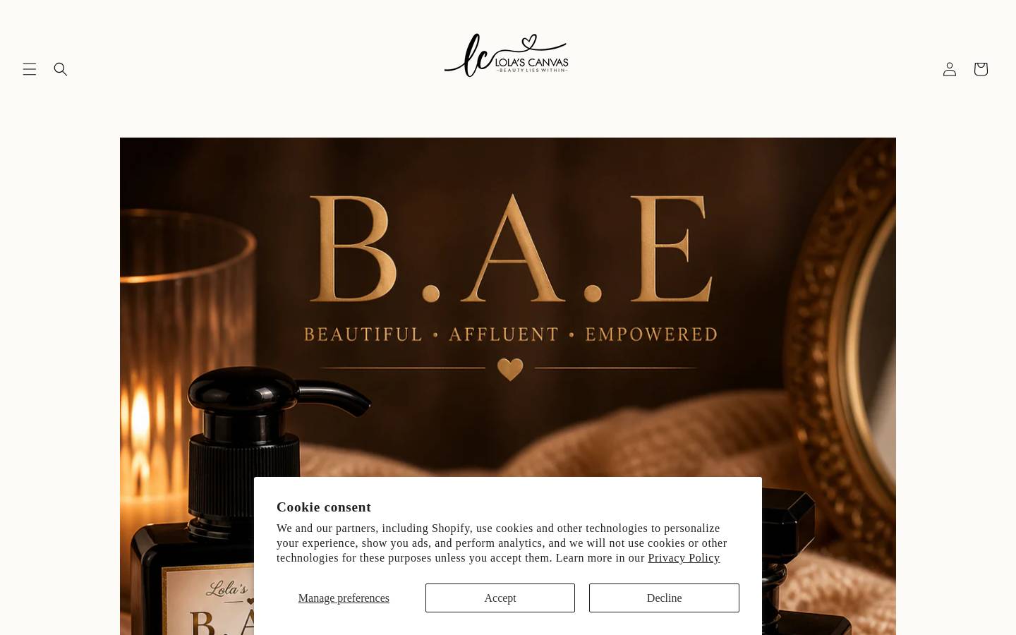 lolascanvas.com homepage screenshot