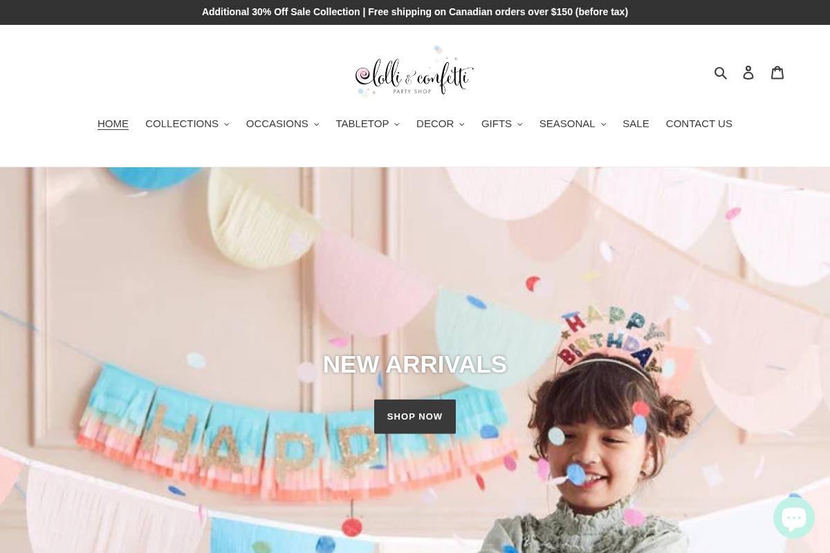 lolliandconfetti.com homepage screenshot