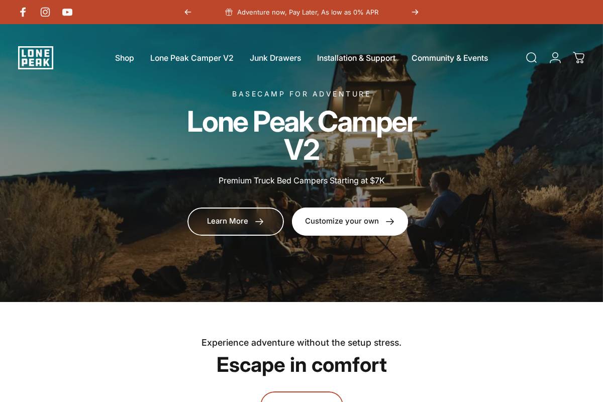 lonepeakoverland.com homepage screenshot