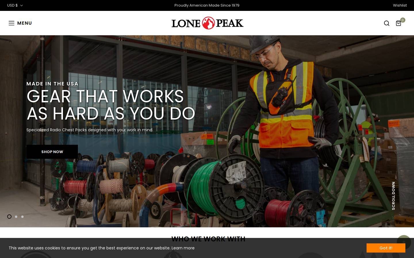 lonepeakpacks.com homepage screenshot