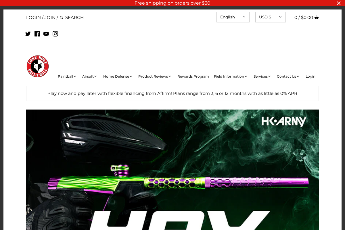 Lone Wolf Paintball homepage screenshot
