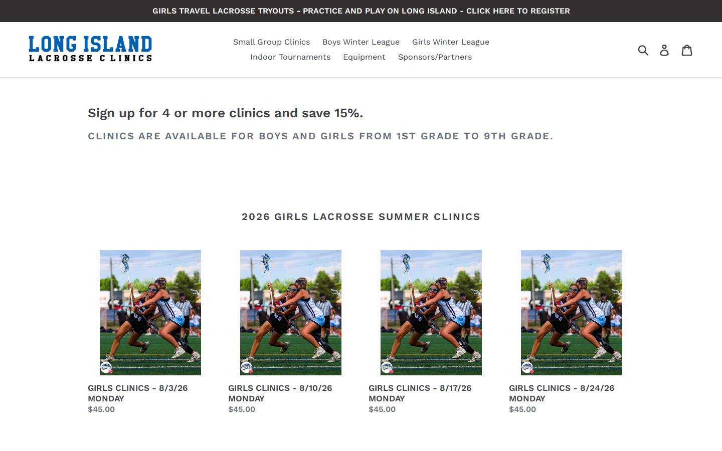 longislandlacrosseclinics.com homepage screenshot