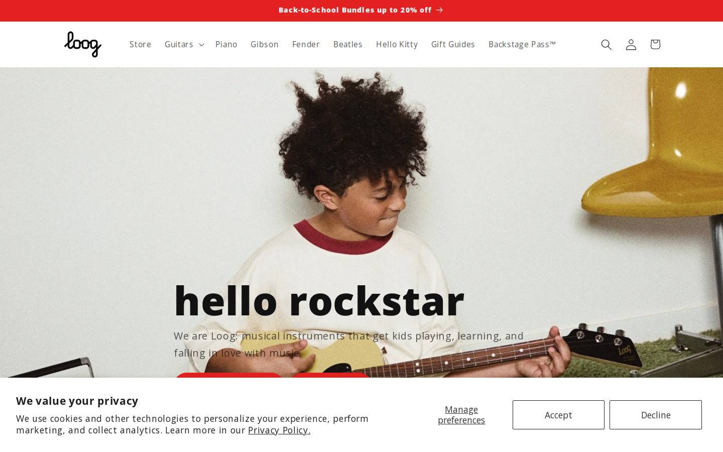 Loog Guitars homepage screenshot