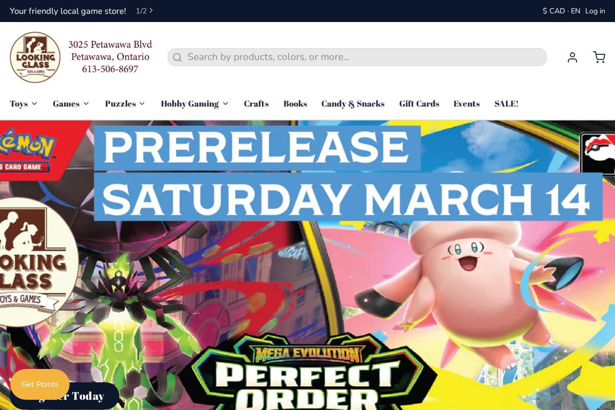 lookingglasstoysandgames.ca homepage screenshot